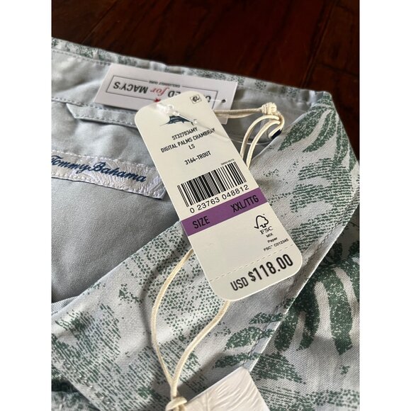 Nwt Tommmy Bahama DIGITAL PALMS CHAMBRAY long sleeve shirt sz 2XL - Picture 2 of 5